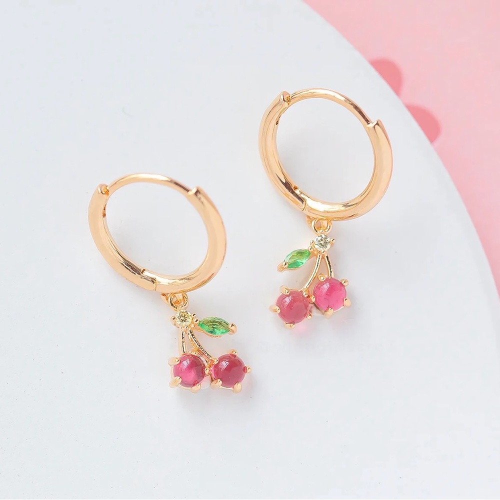 Cherry Hoop Earring Set in Gold